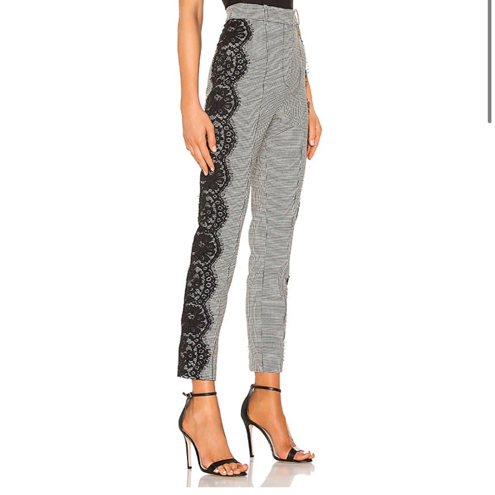 Elegant Black and Gray Lace Trim Trousers